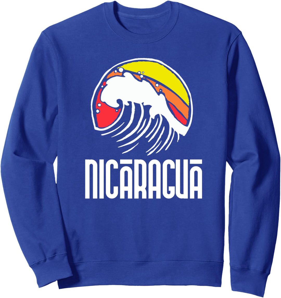 Nicaragua Vintage 80s Retro Surfing Beach Wave Graphic Sweatshirt
