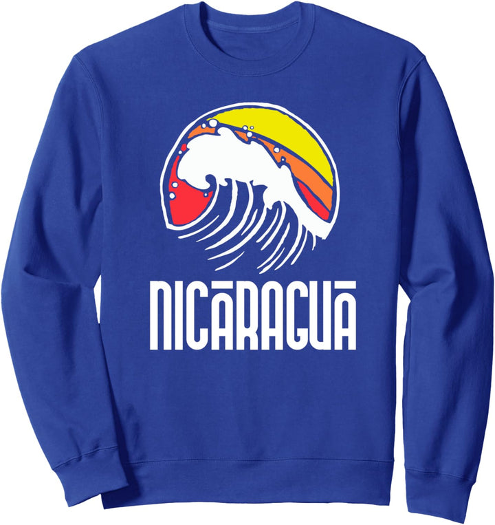 Nicaragua Vintage 80s Retro Surfing Beach Wave Graphic Sweatshirt