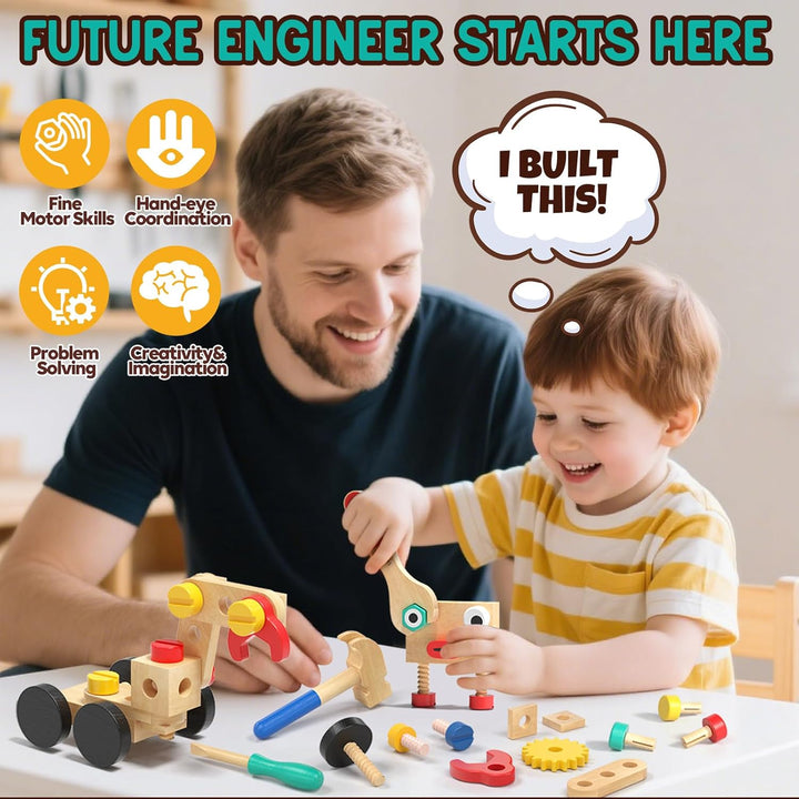 Lehoo Castle Werkzeugkoffer Kinder Werkbank Montessori Kinderspielzeug ab 3 Jahre, Roboter Kinderwer