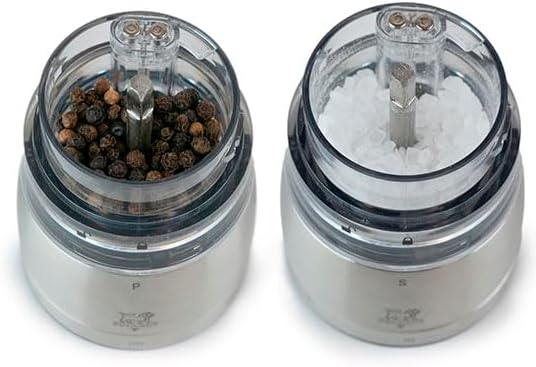 PEUGEOT - elektrische u‘Select-Pfeffer- und Salzmühlen Daman 16 cm im Set + Pfefferkörner + Steinsal
