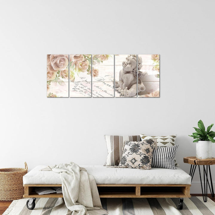 Runa Art Bild Engel Blumen Wandbilder auf Vlies Leinwand 5 Teilig Wanddekoration Wohnzimmer Schlafzi