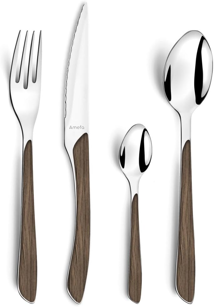 Amefa ECLAT Besteck Set | NATURE dunkles Holz | Essbesteck 24-teilig für 6 Personen | Edelstahl rost