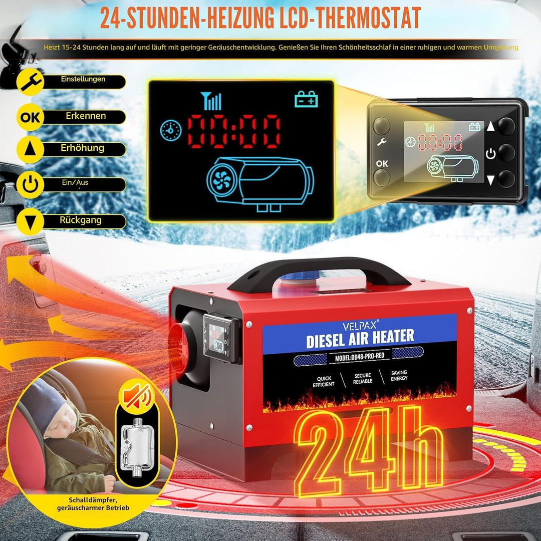 VELPAX Luft Dieselheizung Standheizung,8 kW 12 V Diesel Luftheizung All in One,LCD-Schalterdisplay 1