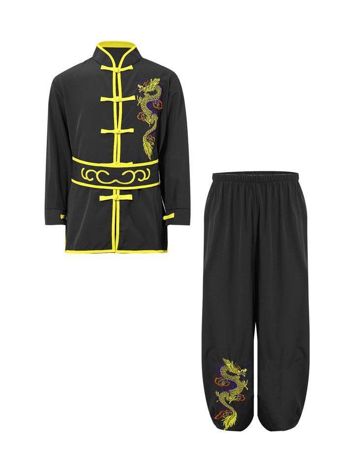 Mufeng Kinder Jungen Tai Chi Uniform Langarm Kung Fu Shirt mit Wushu Hose Chinesisch Kung Fu Wing Ch
