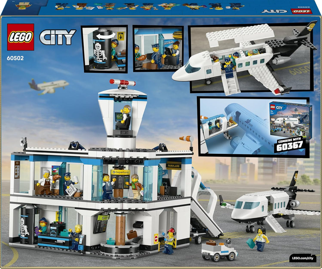 LEGO City Flughafen mit Flugzeug - Spielzeug Miniatur Modellbau mit Terminal, Flugzeug, Schlepperfah