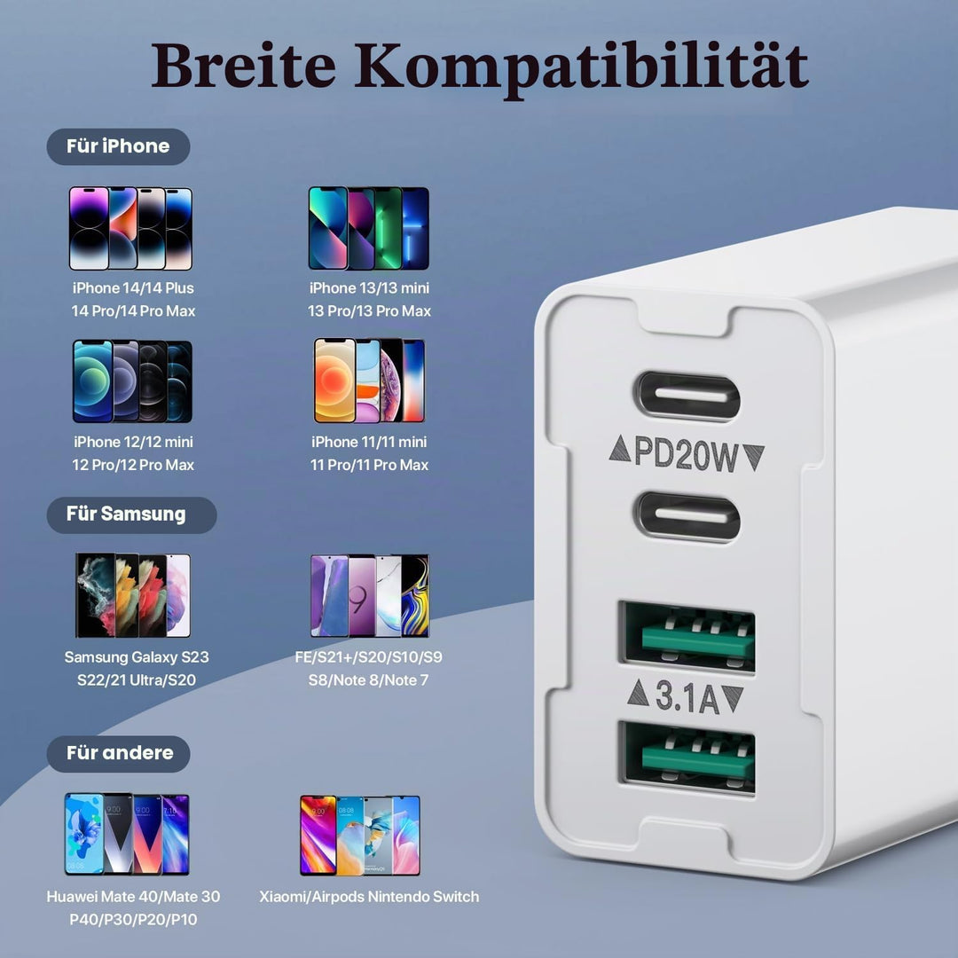 [2 Stück]USB C Ladegerät 40W,4 Ports Mehrfach Ladegerät mit USB-C und USB-A,USB C Schnellladeblock D