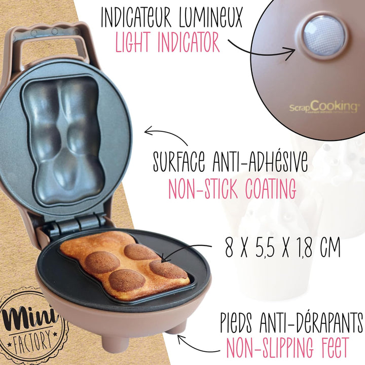ScrapCooking – Mini-Bär Factory – Elektrisches Bärenkuchen-Gerät – Antihaft-Platte – Backgerät – Ges