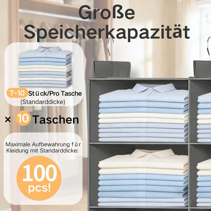 ALLTIDYUP Doppelreihe Hängeregal, Schrank Organizer für Kleidung, Faltbarer Kleiderschrank Organizer
