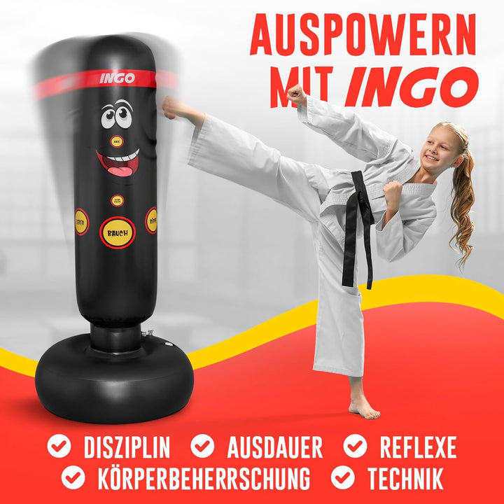 INGO® Boxsack für Kinder (pädagogisch konzipiert für Innere Kraft), inkl. Handschuhe & Pumpe | Kinde