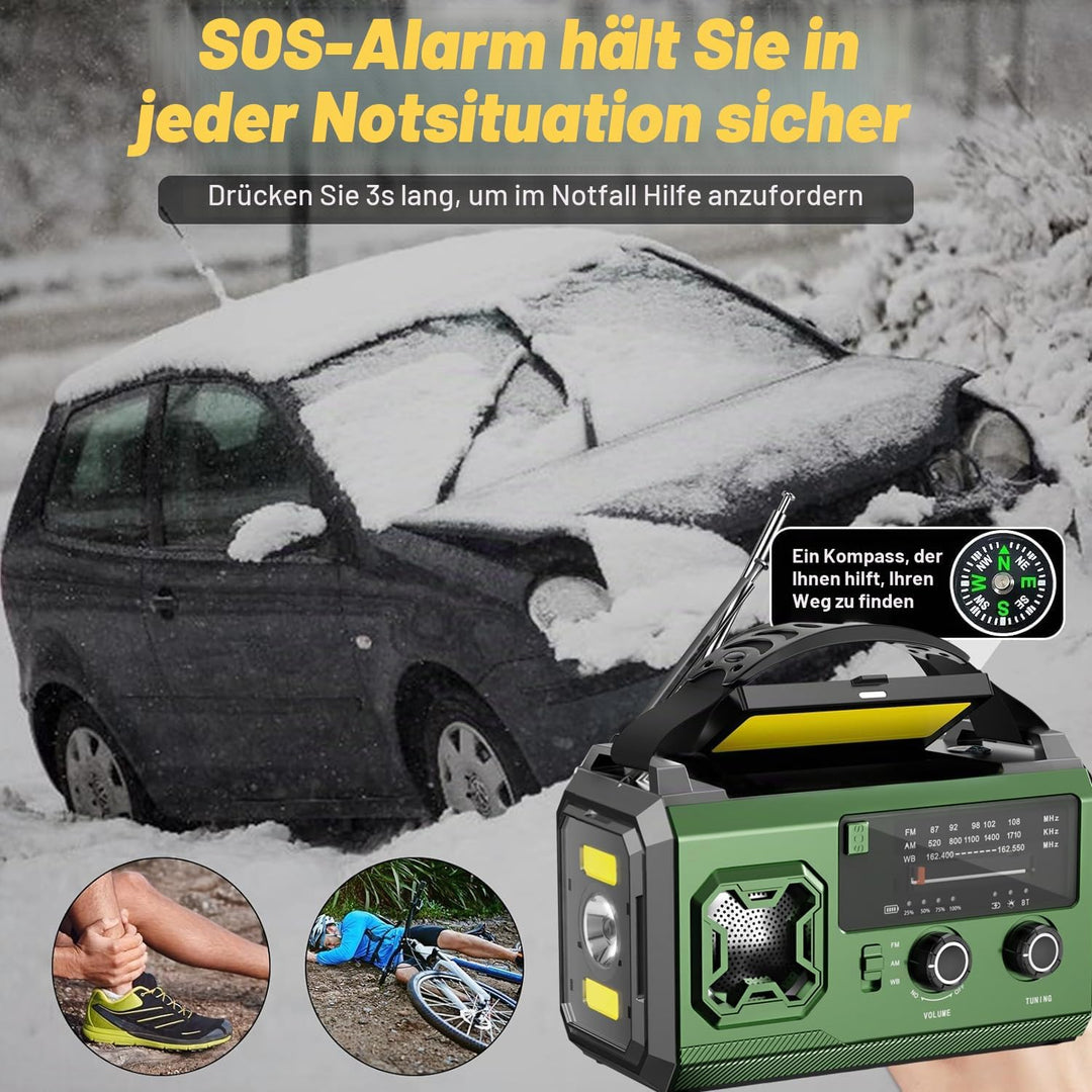 Kurbelradio- 27000mAh Notfallradio mit Kurbel und Solar, FM/AM Tragbar Solar Emergency Radio mit SOS