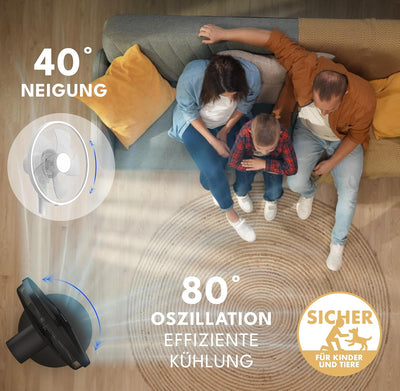 LEBENLANG Stand Ventilator leise - Mit Fernbedienung & LED-Display & 5 Modi I Oszillierend Energiesp