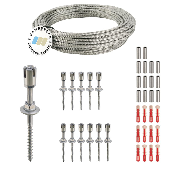 Edelstahl Ranksystem/Rankhilfe "M" - Wandabstand 50mm (Set 6) mit 12 Wandhaltern Set 6 - 12 Wandhalt