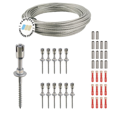 Edelstahl Ranksystem/Rankhilfe "M" - Wandabstand 50mm (Set 6) mit 12 Wandhaltern Set 6 - 12 Wandhalt