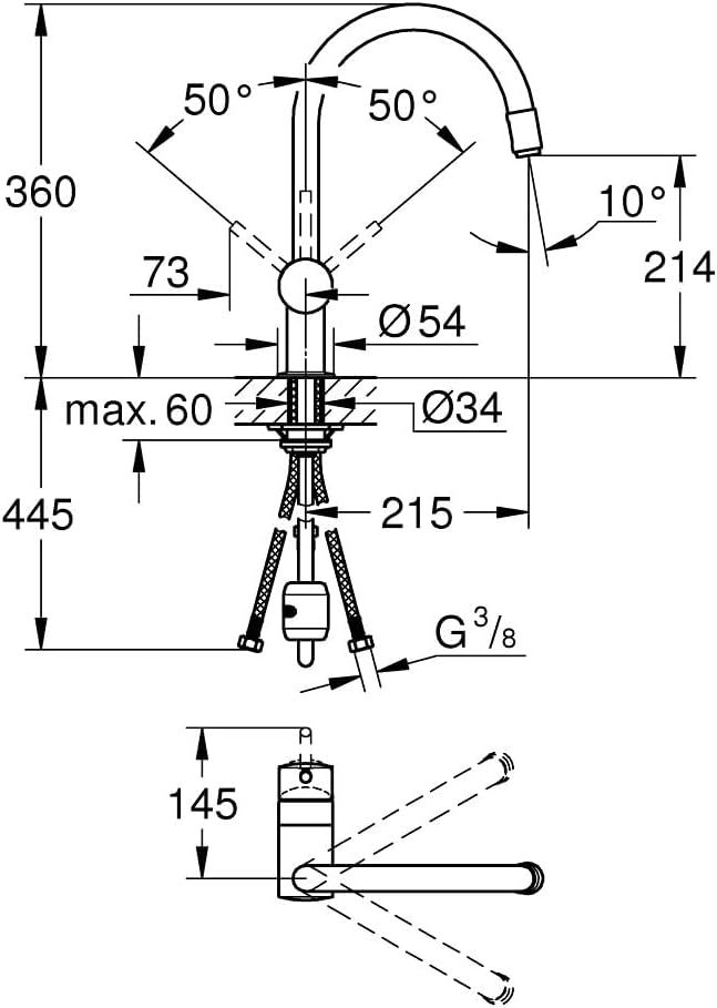 GROHE Minta - Einhand-Spültischarmatur (C-Auslauf, Einlochmontage, schwenkbarer Rohrauslauf, herausz