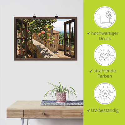 ARTland Poster Kunstdruck Wandposter Bild ohne Rahmen 100x70 cm Fensterblick Fenster Toskana Landsch