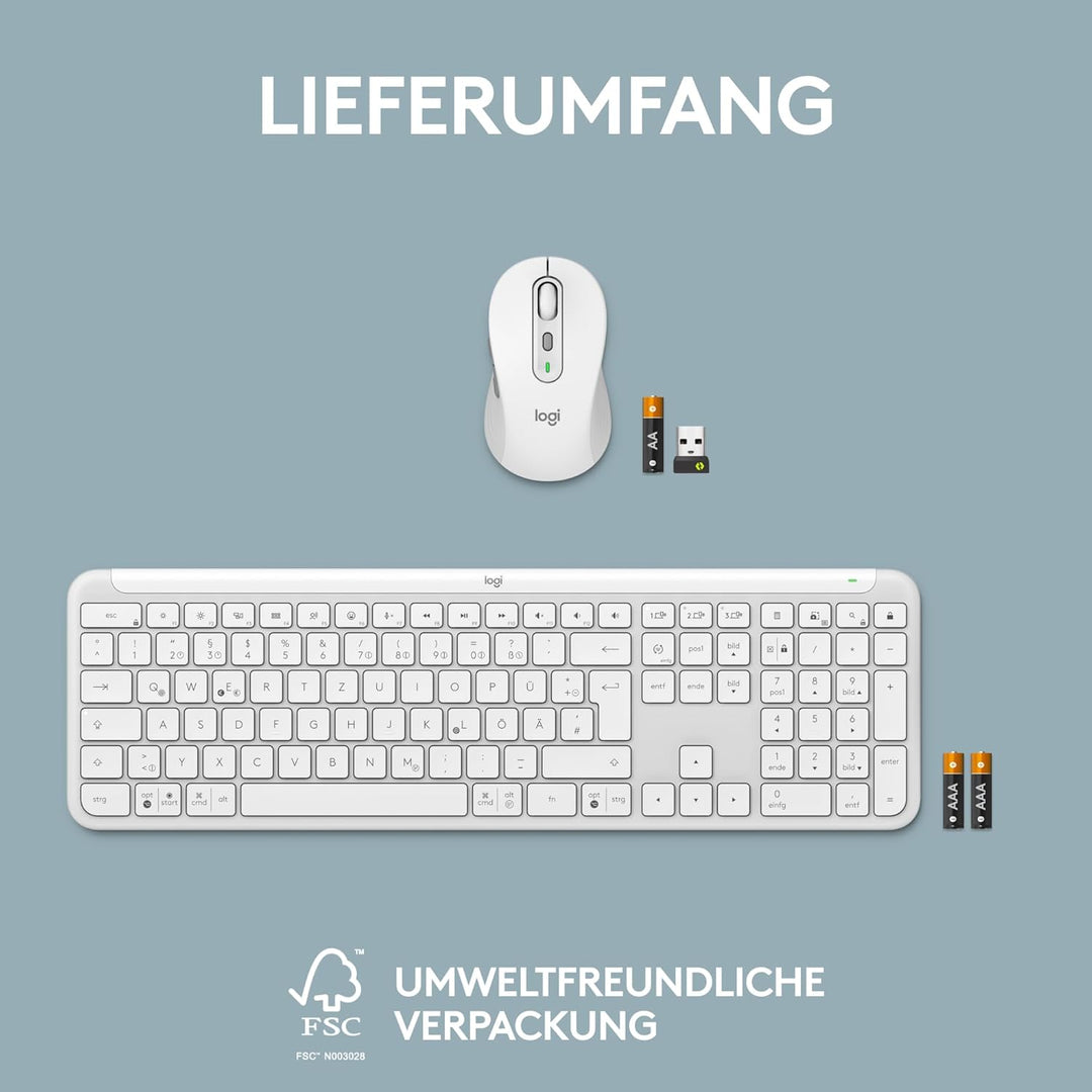 Logitech MK950 Signature Slim kabelloses Tastatur-Maus-Set, schlankes Design, leise tippen, Wechsel