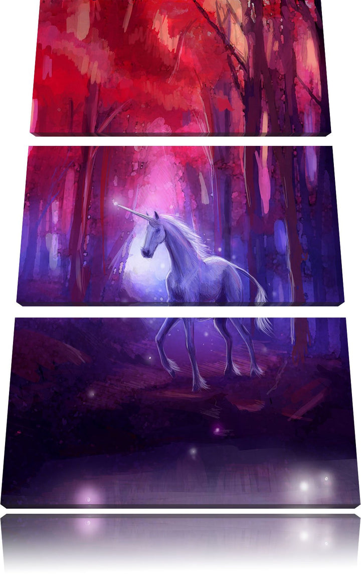 Pixxprint Einhorn im Zauberwald als Leinwandbild - Grösse: 3-Teilig (120x80cm) - Wandbild - Kunstdru