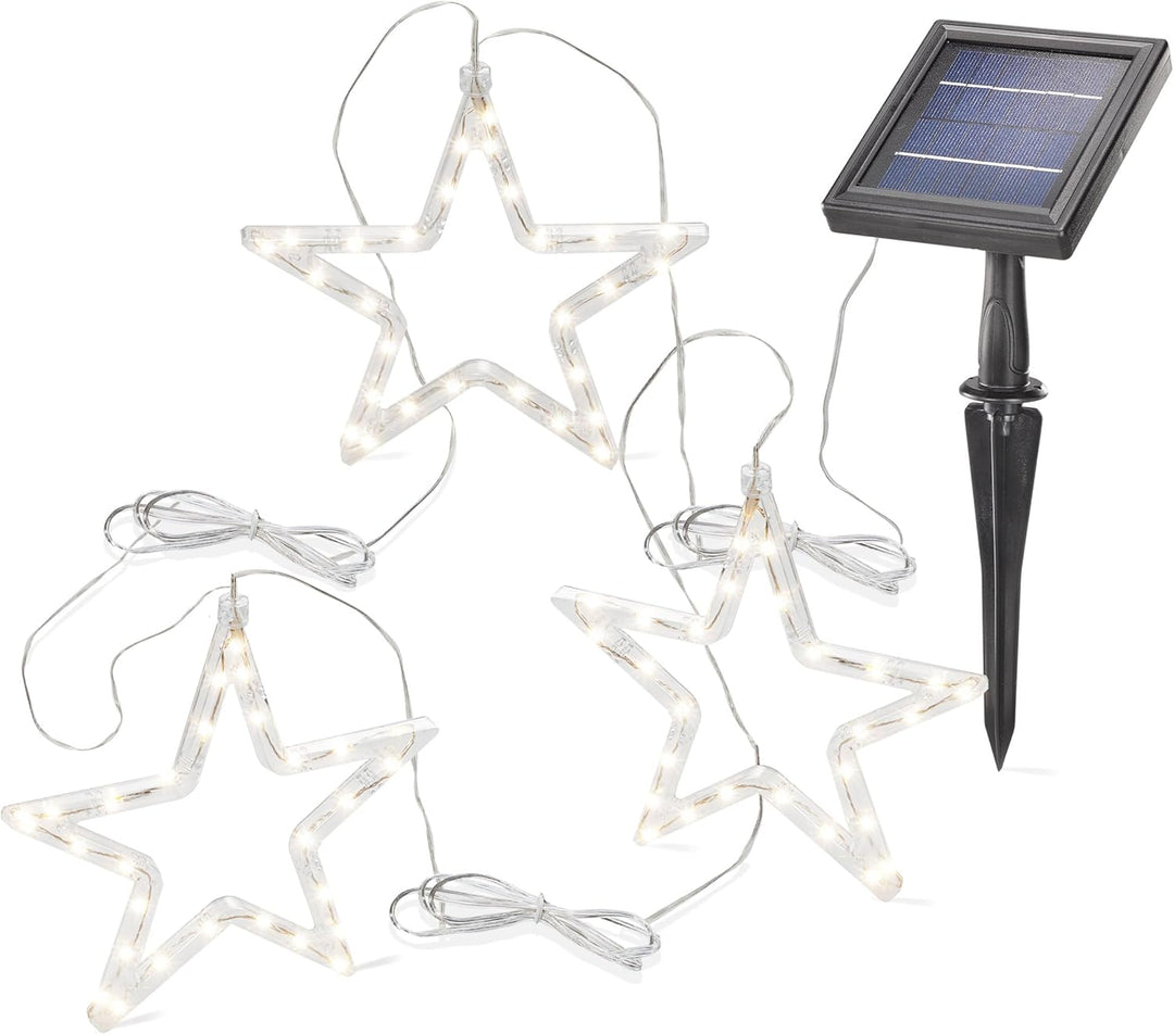 Esotec Solar Lichtervorhang Sternenregen, 3 Sterne mit je 28 LEDs ⌀19cm 2800K warmweiss, Lichterkett
