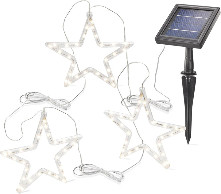 Esotec Solar Lichtervorhang Sternenregen, 3 Sterne mit je 28 LEDs ⌀19cm 2800K warmweiss, Lichterkett