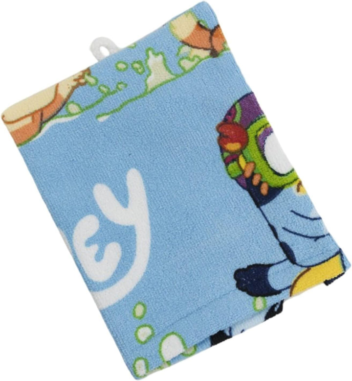 Aymax Bluey & Bingo Kinder Bade-Set 3-tlg. – Bademantel mit Kapuze & Gürtel + Handtuch + Waschhandsc