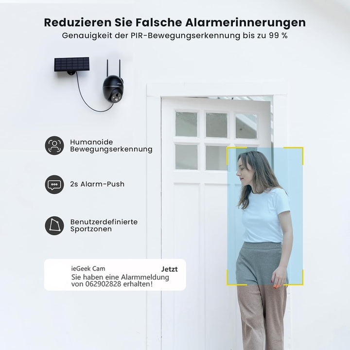 ieGeek 5MP Überwachungskamera Aussen Akku, PTZ Überwachungskamera Aussen WLAN mit Solarpanel,PIR-Bew