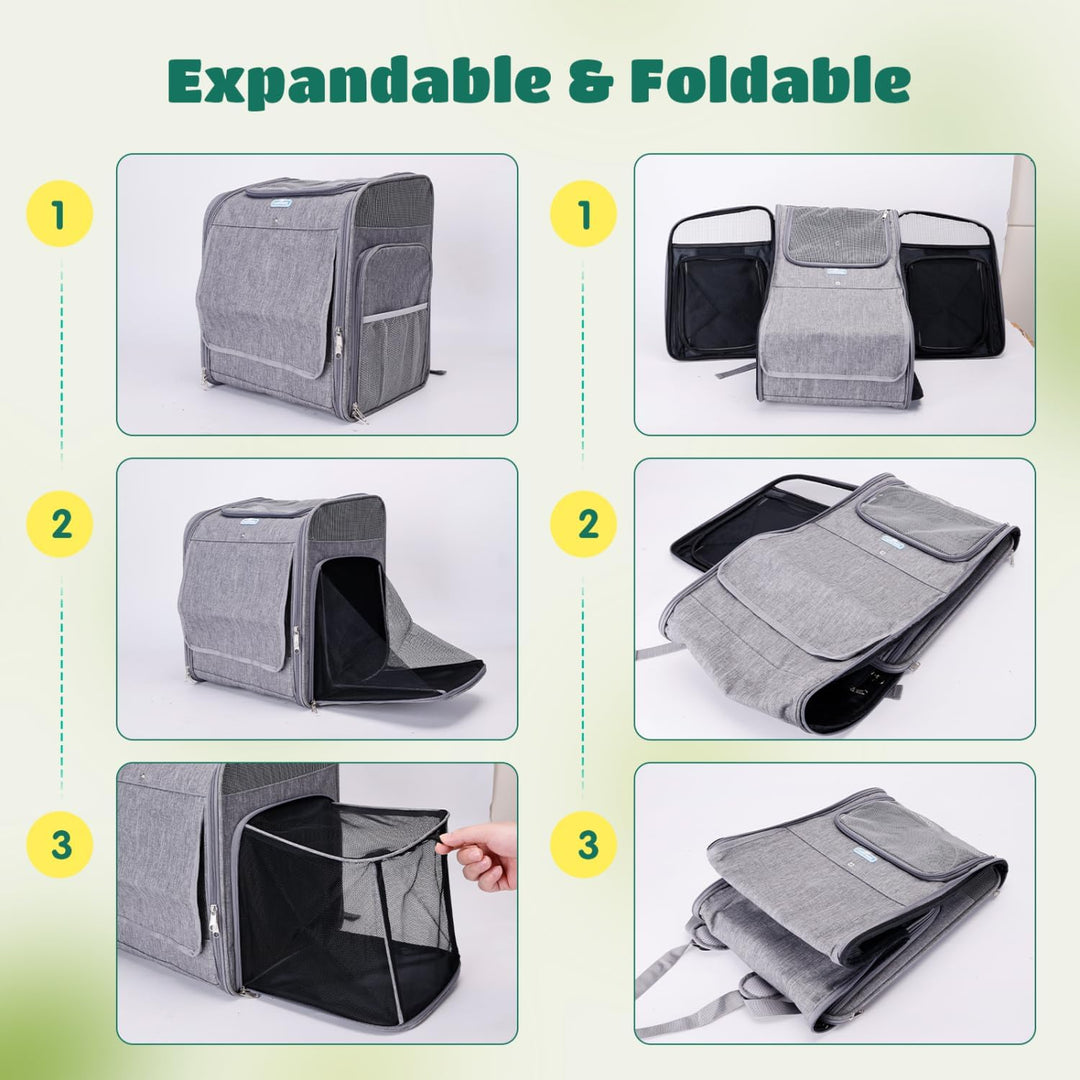 Nobleza - Erweiterbar Hunderucksack für Katzen und Kleine Hunde，Haustier Rucksack mit Netzfenster, T