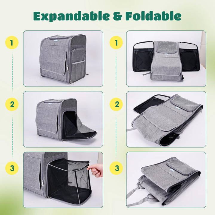 Nobleza - Erweiterbar Hunderucksack für Katzen und Kleine Hunde，Haustier Rucksack mit Netzfenster, T