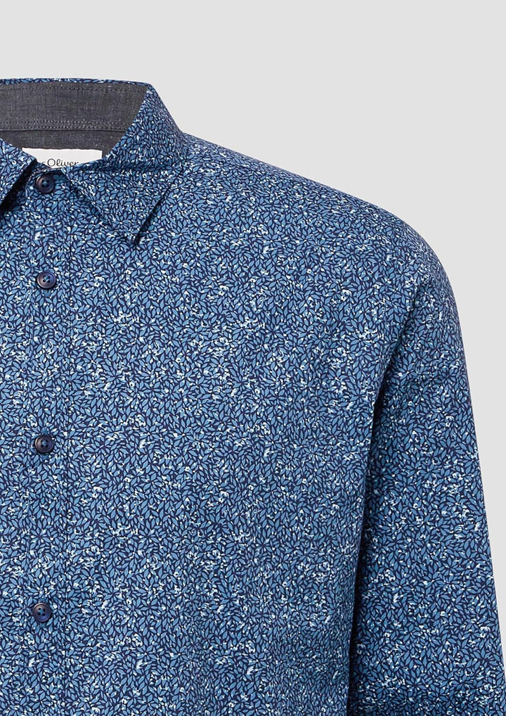 s.Oliver Slim Fit: Hemd aus Baumwollstretch mit All-over-Print M 58a0_tiefblau, M 58a0_tiefblau