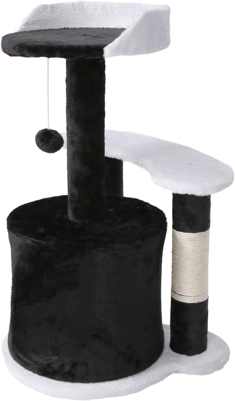 Wiltec Kratzbaum 67 cm hoch in Schwarz/Weiss, Katzenkratzbaum mit Sisal, Katzenbaum mit Plattform, K