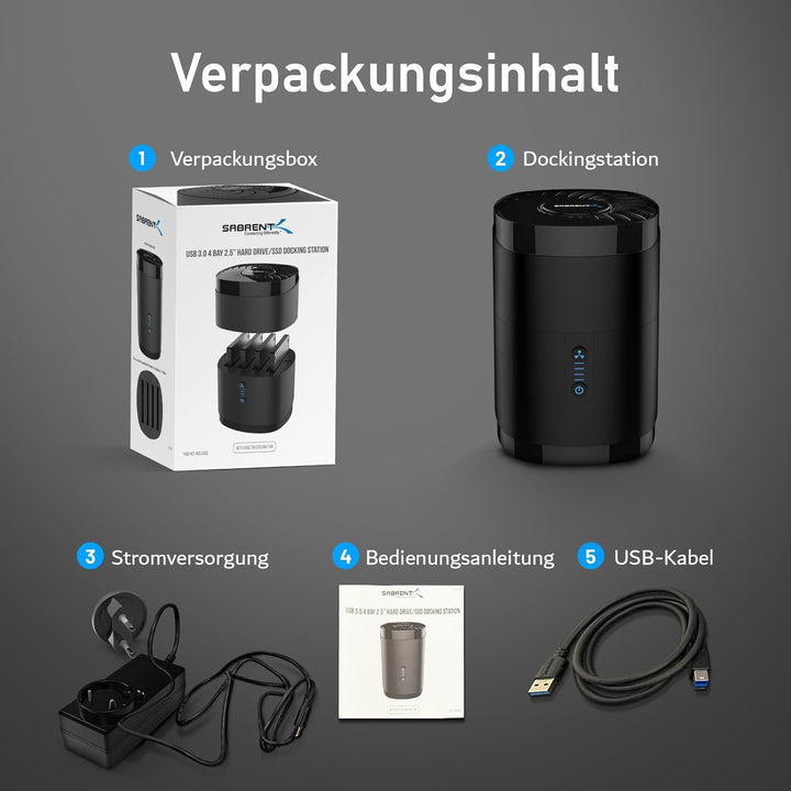 SABRENT 4 Bay SSD/HDD 2,5 Zoll Docking Station, festplatten gehäuse, USB 3.2 Gen1 offline Klonstatio