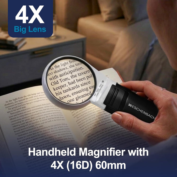 Eschenbach Optik Lupe Handlupe mit LED-Beleuchtung mobiluxLED Vergrösserung: 4x Linsengrösse: (Ø) 60