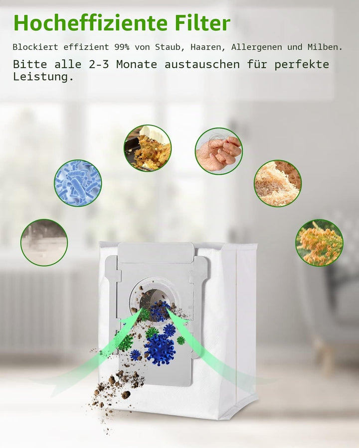 10 Staubsaugerbeutel für iRobot Roomba i7 i7+ i3 i3+j7 j7+S9 S9+ E5 E6 E7 Clean Base,Ersatzteile Kom