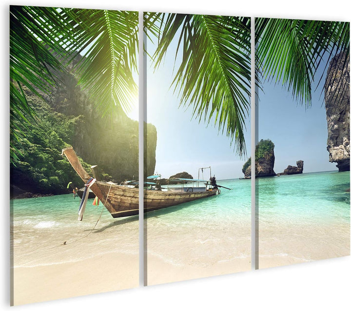 islandburner Bild auf Leinwand Boot Phi Phi Insel Thailand Bilder Wandbilder Poster Leinwand 130x80c