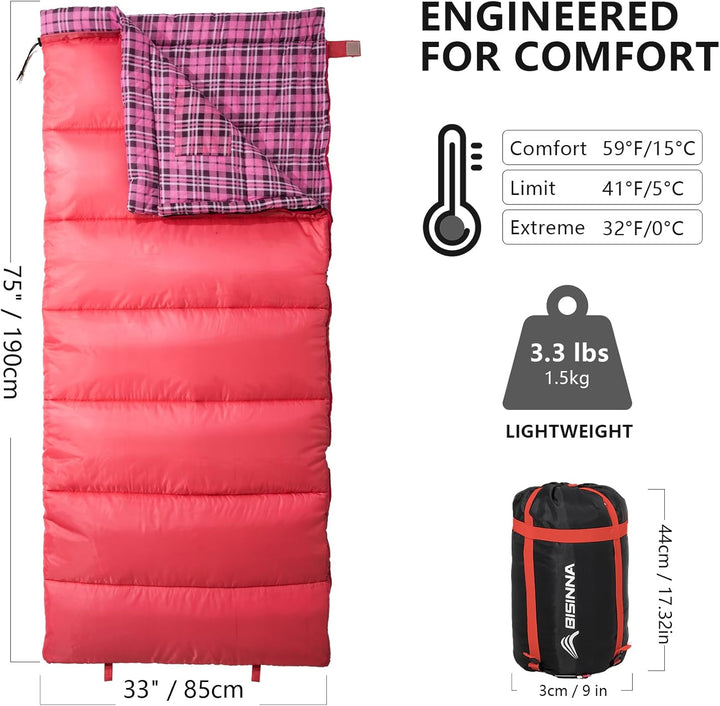 BISINNA XL Baumwoll Flanell-Schlafsack für Camping, 2-3 Jahreszeiten, Erwachsenen-Schlafsack für Wan