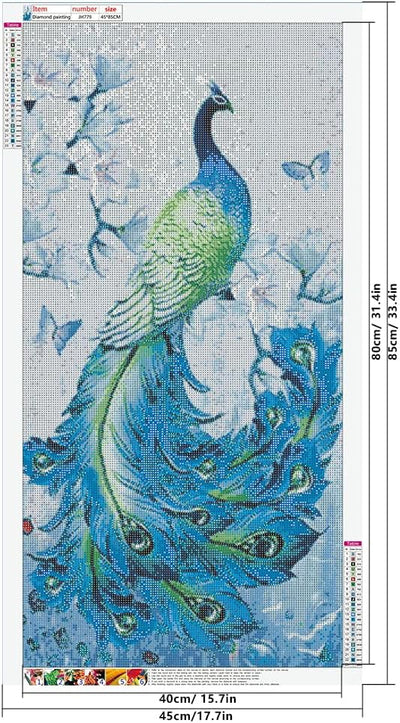 Diamond Painting Pfau 45x85 cm (Inner 40x80 cm) 5D Diamant Painting Pfau Erwachsene Basteln Pfau Pai