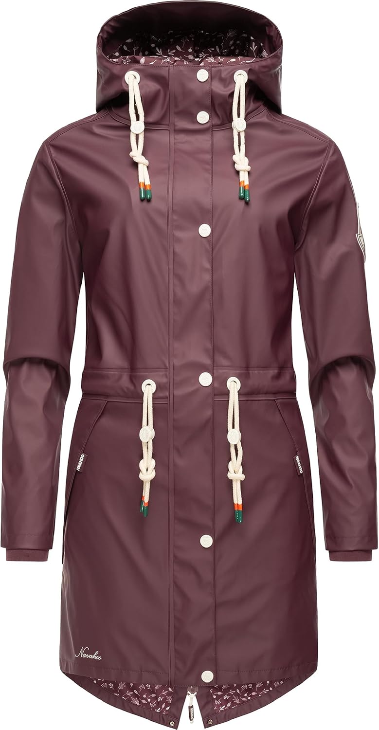 Navahoo Damen Übergangsjacke Regenmantel wasserdicht lang mit Kapuze Tropical Stormoo XS-3XL XS Wine