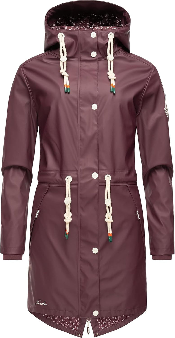 Navahoo Damen Übergangsjacke Regenmantel wasserdicht lang mit Kapuze Tropical Stormoo XS-3XL XS Wine