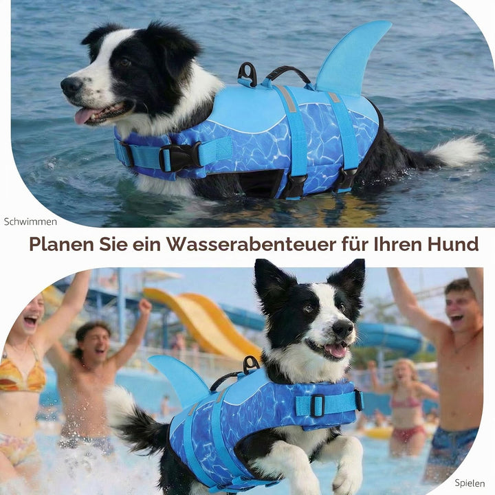 CITÉTOILE Schwimmweste Hunde Hai, Leicht und Sicher für Wassersport, hundeschwimmweste mit Griff und