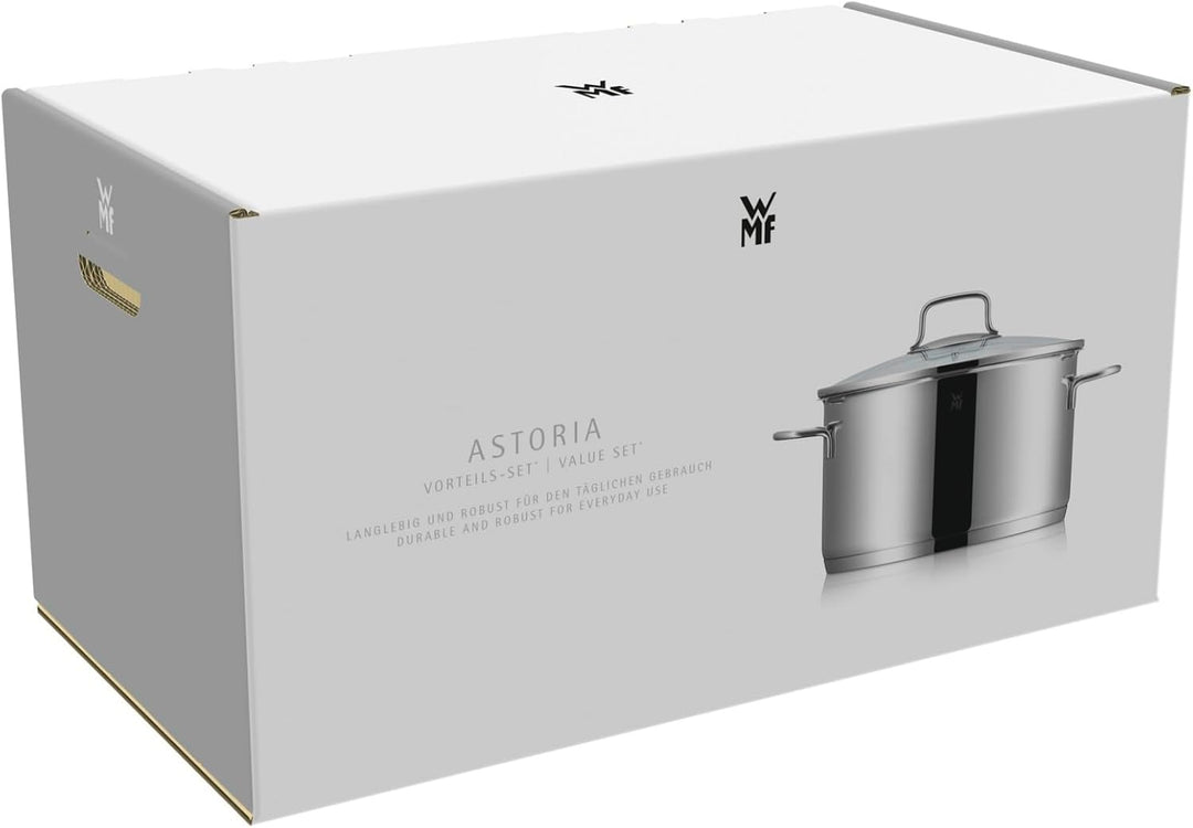 WMF Astoria Topfset Induktion 6-teilig, Kochtopf Set mit Glasdeckel, Cromargan Edelstahl poliert, In