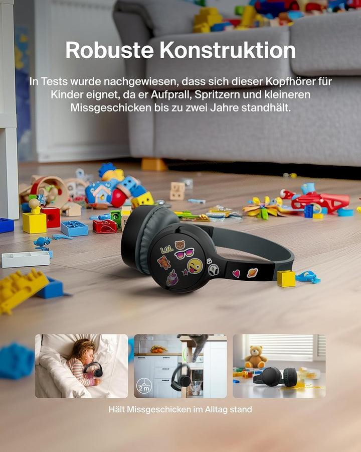 Belkin SoundForm Mini kabelloser Kinderkopfhörer mit integriertem Mikrofon und lustigen Aufklebern,