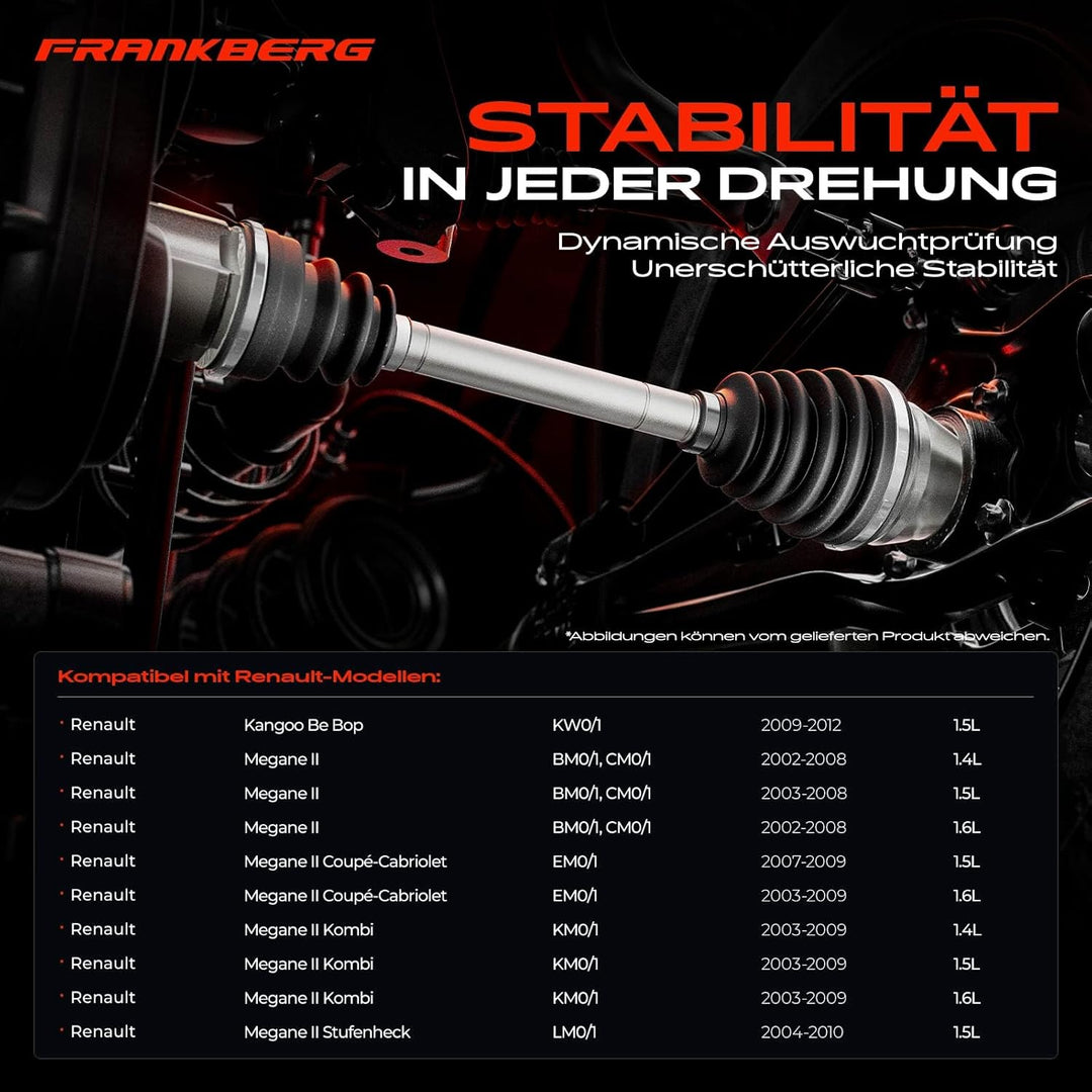 Frankberg Antriebswelle Vorderachse Rechts Kompatibel mit Kangoo Be Bop KW0/11.5L 2009-2012 M.e.g.a.