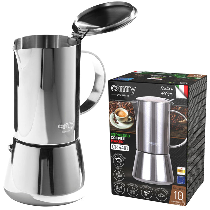 CAMRY - Klassischer Espressokocher aus Edelstahl 500 ml - Induktionsfähiger Mokkakanne für alle Arte