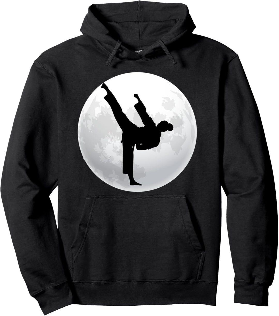 Taekwondo-Mädchen kickt in den Mond Pullover Hoodie