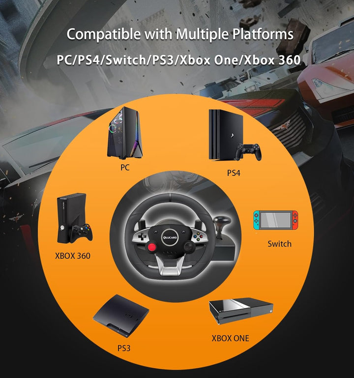 VooFun Racing Wheel, Gaming Lenkrad Kompatibel für PC/ PS4/ Switch/ PS3/ Xbox One/Xbox 360, PC Lenkr