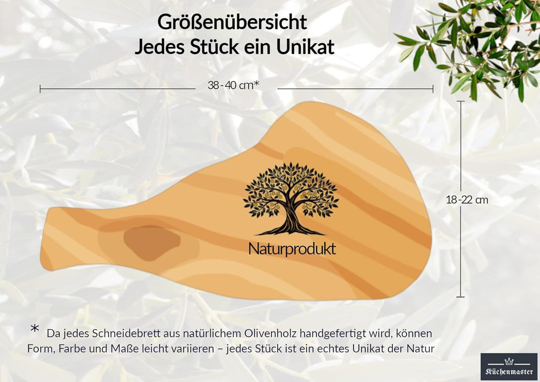 Küchenmaster Olivenholz Schneidebrett, Holzbrett, Servierbrett, Steakbrett, Käsebrett, Frühstücksbre