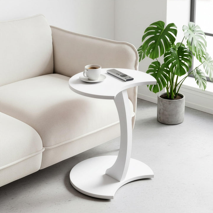 Beistelltisch C-Form Mond, Weiss, Sofatisch mit Rollen, Couchtisch Laptoptisch Couch, 56 x 45 x 35 c