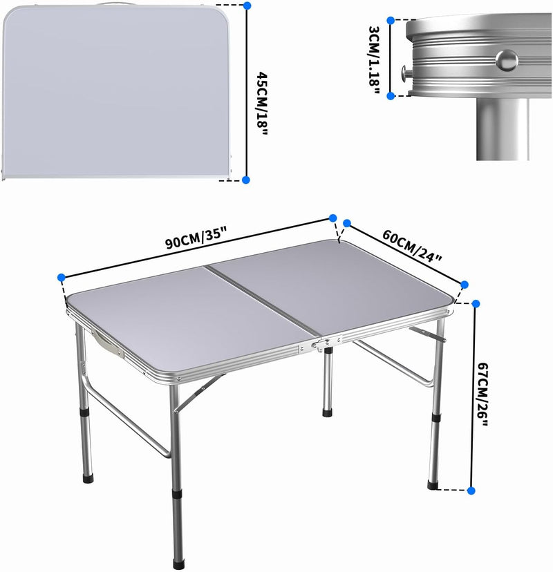 91 cm höhenverstellbarer Klapptisch, Aluminium, faltbar, tragbar, Camping, Picknick, Tisch für Outdo