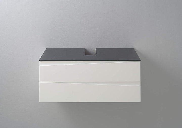 byLIVING Waschtisch SHAPE / Moderne Bad Kommode / Front Hochglanz Weiss / 2 Schubladen mit gefräster