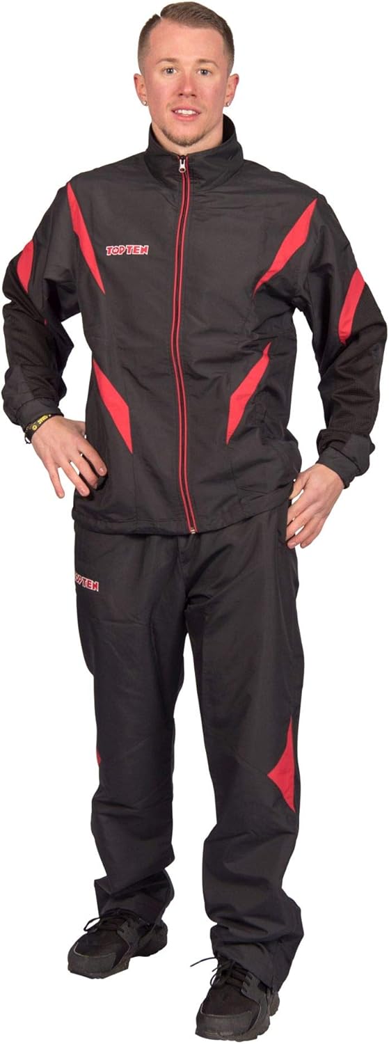 TOP TEN Fitnessanzug „Premium Quality“ mit schwarzer Hose XL Schwarz - Rot, XL Schwarz - Rot