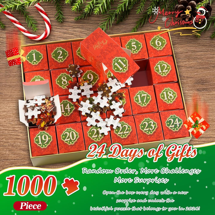 HappyGoLucky Adventskalender 2023 Puzzle Erwachsene, Jigsaw Puzzle 1000 Teile Weihnachten Geschenke